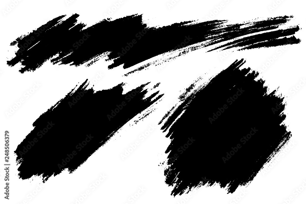Vector set of hand drawn brush strokes, stains for backdrops. Monochrome design elements set. One color monochrome artistic hand drawn backgrounds.