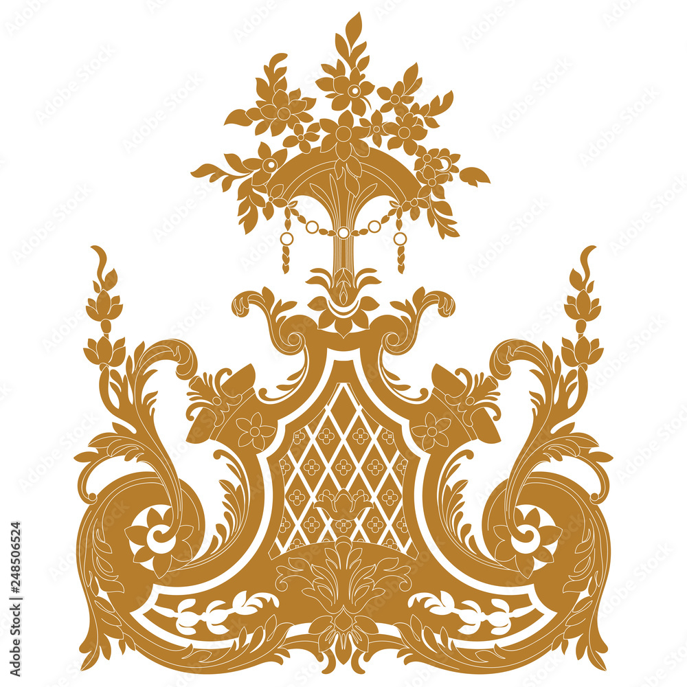 Golden vintage baroque ornament, corner. Retro pattern antique style acanthus.
