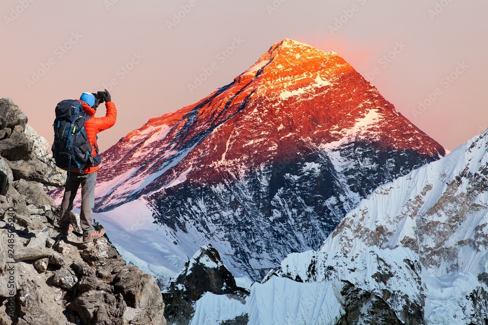 Mount Everest hiker Nepal Himalayas mountains sunset