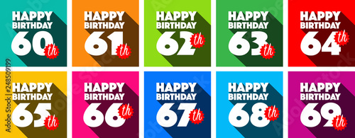 Happy Birthday from 60 to 69 years with long shadow	 photo