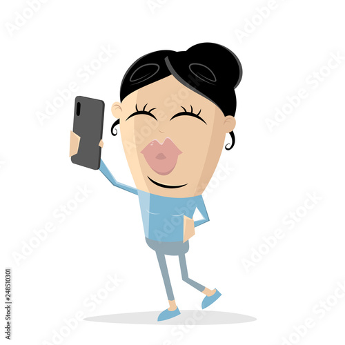 funny asian cartoon girl taking a selfie