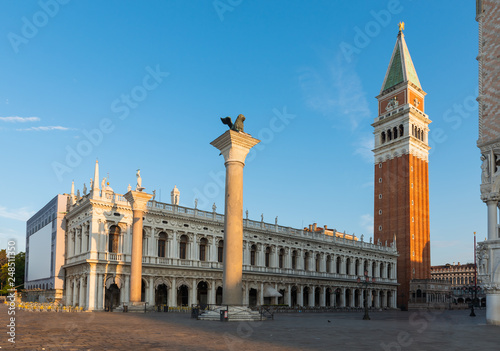 Panoramic view to San Marco square in Venice, Italy early