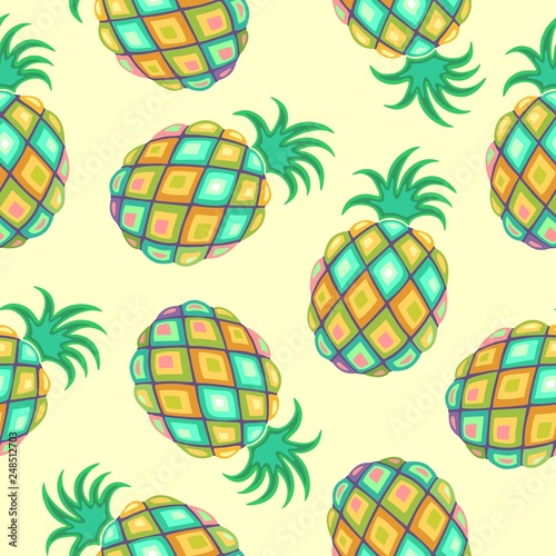 Pineapple Pastel Colors Seamless Pattern Vector