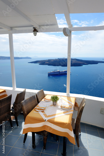 The sea view terrace in restaurant, Santorini island, Greece © slava296