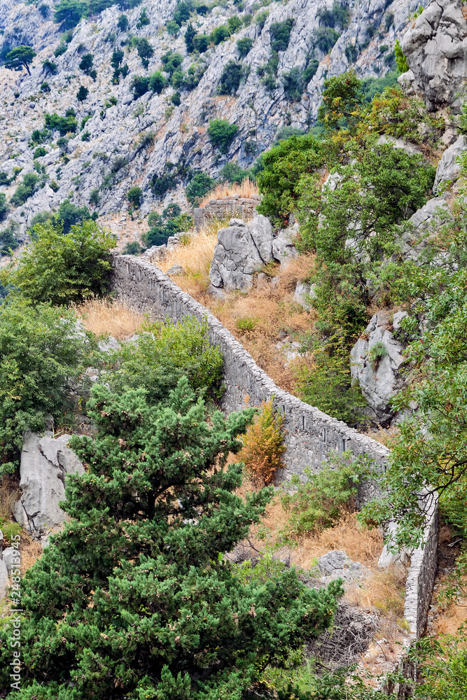 Old fortress wall near Kotor. Montenegro