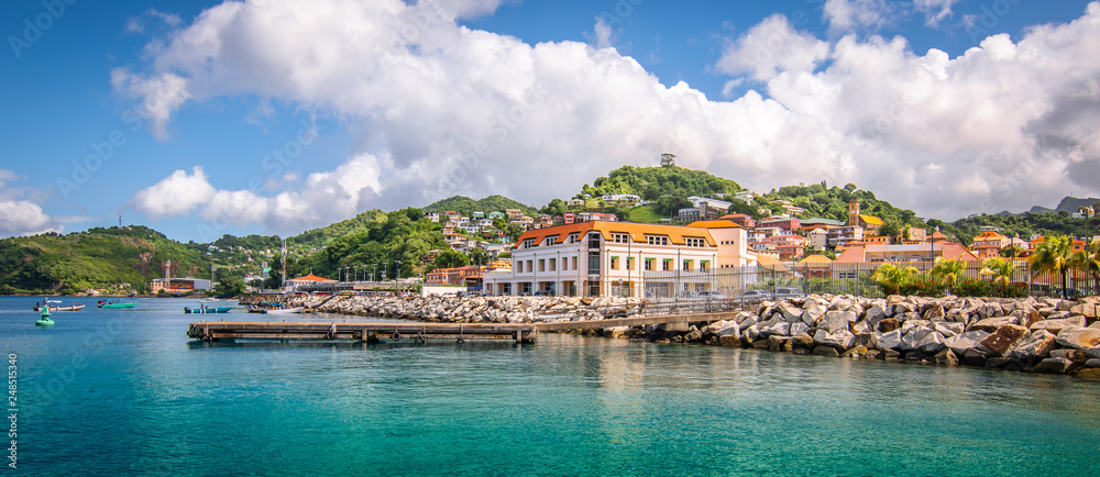 Panoramic view of port of Grenada, Caribbean. - obrazy, fototapety, plakaty 