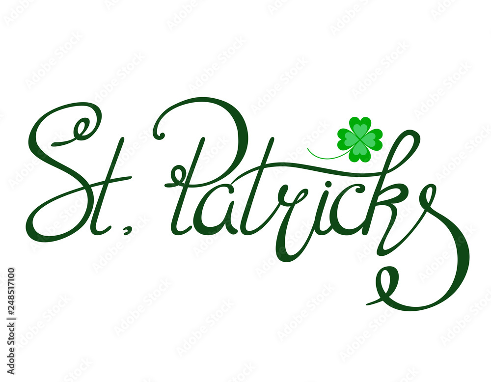 Handwritten text St. Patrick's Day on a white background.