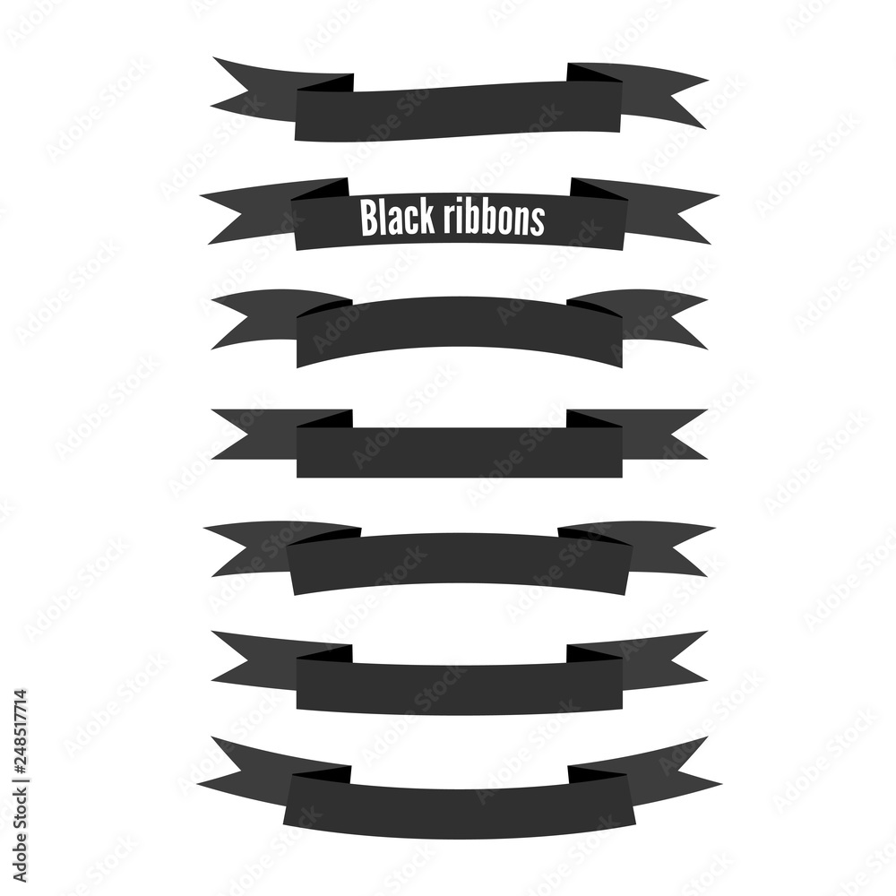 Vector black ribbon banners set. Beautiful blank for decoration graphic. Old vintage style design. Premium decorative elements isolated Vector black ribbon banners set. Beautiful blank for decoration graphic. Old vintage style design. Premium decorative elements isolated