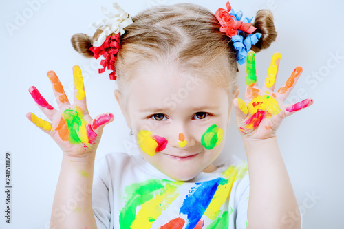 colorful paints and girl