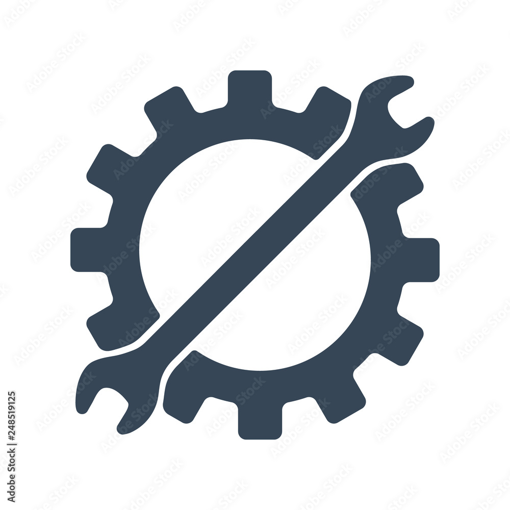 Repair icon. Gear and wrench. Creative graphic design logo element. Vector illustration isolated on white background. Repair icon. Gear and wrench. Creative graphic design logo element. Vector illustration isolated on white background.