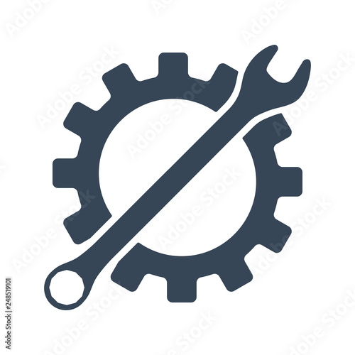 Repair icon. Gear and wrench. Creative graphic design logo element. Vector illustration isolated on white background.
