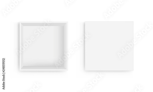 Empty square box with open lid isolated on white background view from above. Vector illustration