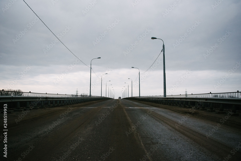 The road on the bridge without cars