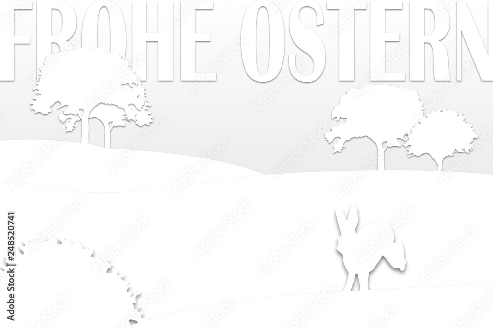 White papercut Illustration with bunny, White papercut Illustration with bunny,