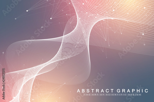 Big Genomic Data Visualization. DNA helix, DNA strand, DNA Test. Molecule or atom, neurons. Abstract structure for Science or medical background, banner