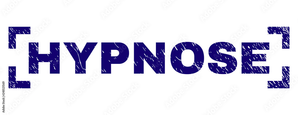 HYPNOSE text seal print with distress texture. Text tag is placed inside corners. Blue vector rubber print of HYPNOSE with dirty texture. HYPNOSE text seal print with distress texture. Text tag is placed inside corners. Blue vector rubber print of HYPNOSE with dirty texture.