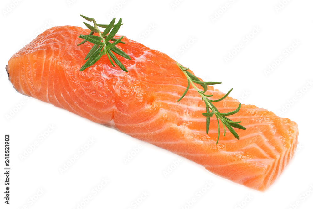 Red fish. Raw salmon fillet with rosemary isolate on white background. Red fish. Raw salmon fillet with rosemary isolate on white background.