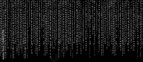 Matrix black and white on black background.Computer virus and hacker screen wallpaper