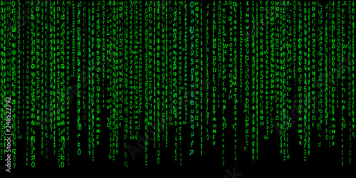 Matrix green on black background.Computer virus and hacker screen wallpaper photo