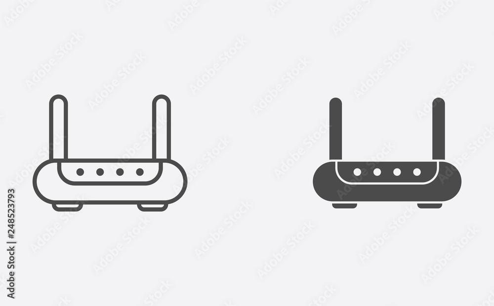 Router outline and filled vector icon sign symbol Router outline and filled vector icon sign symbol