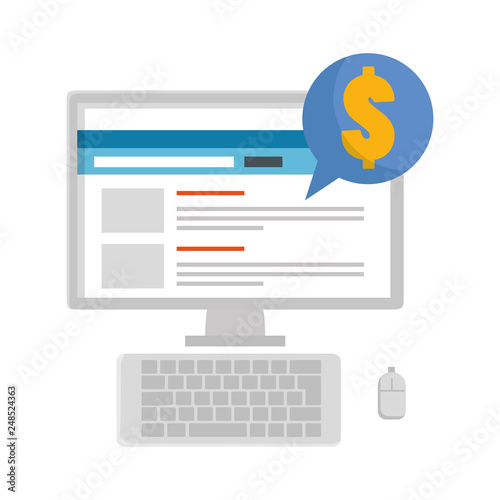 computer desktop with speech bubble and money