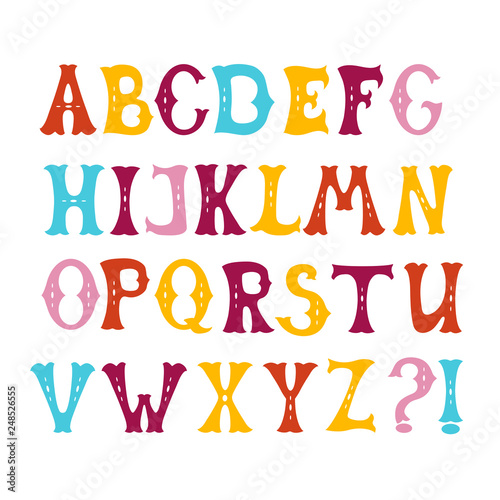 Hand drawn letters set colorful english alphabet