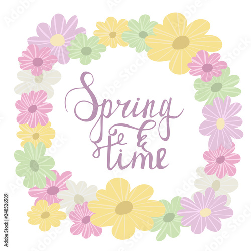 Colorful flower wreath spring lettering vector illustration