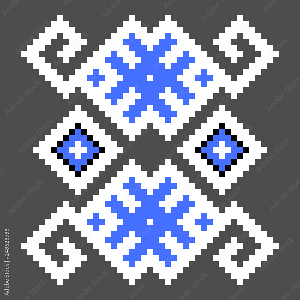 cross stitch element. Isolated ukrainian blue pattern cross stitch element. Isolated ukrainian blue pattern