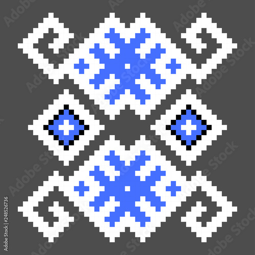 cross stitch element. Isolated ukrainian blue pattern