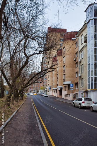 One of the central streets of Moscow, autumn, residential buildings and road