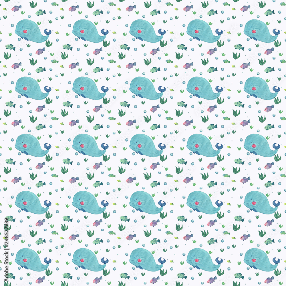 Pattern with whale and fishes Pattern with whale and fishes