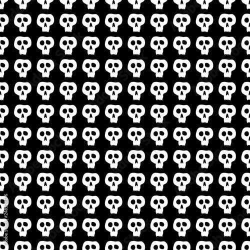 Skulls seamless pattern. Happy Halloween pattern. Black and white vector illustration.