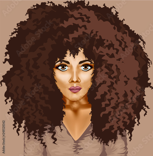 vector image of a dark-skinned girl with lush hair