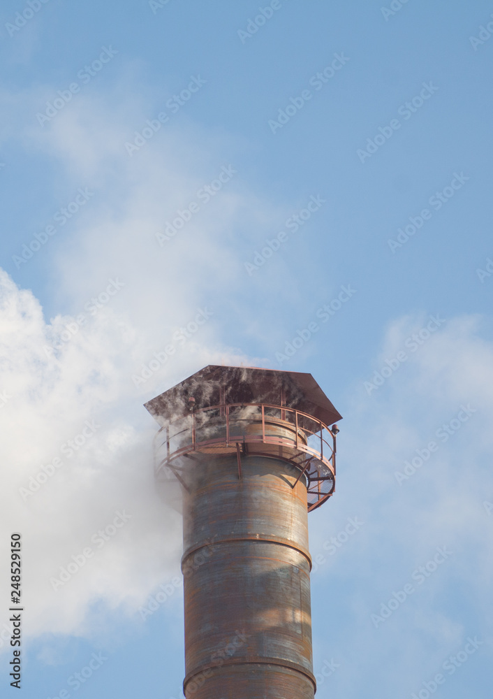 industrial pipe atmosphere smoke, dioxide pollution. vertical shot industrial pipe atmosphere smoke, dioxide pollution. vertical shot