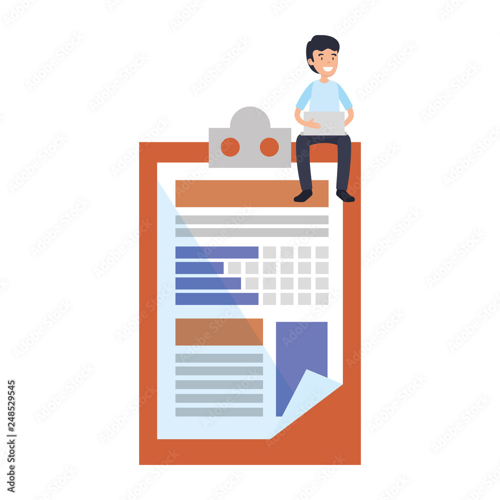 businessman sitting in clipboard document businessman sitting in clipboard document