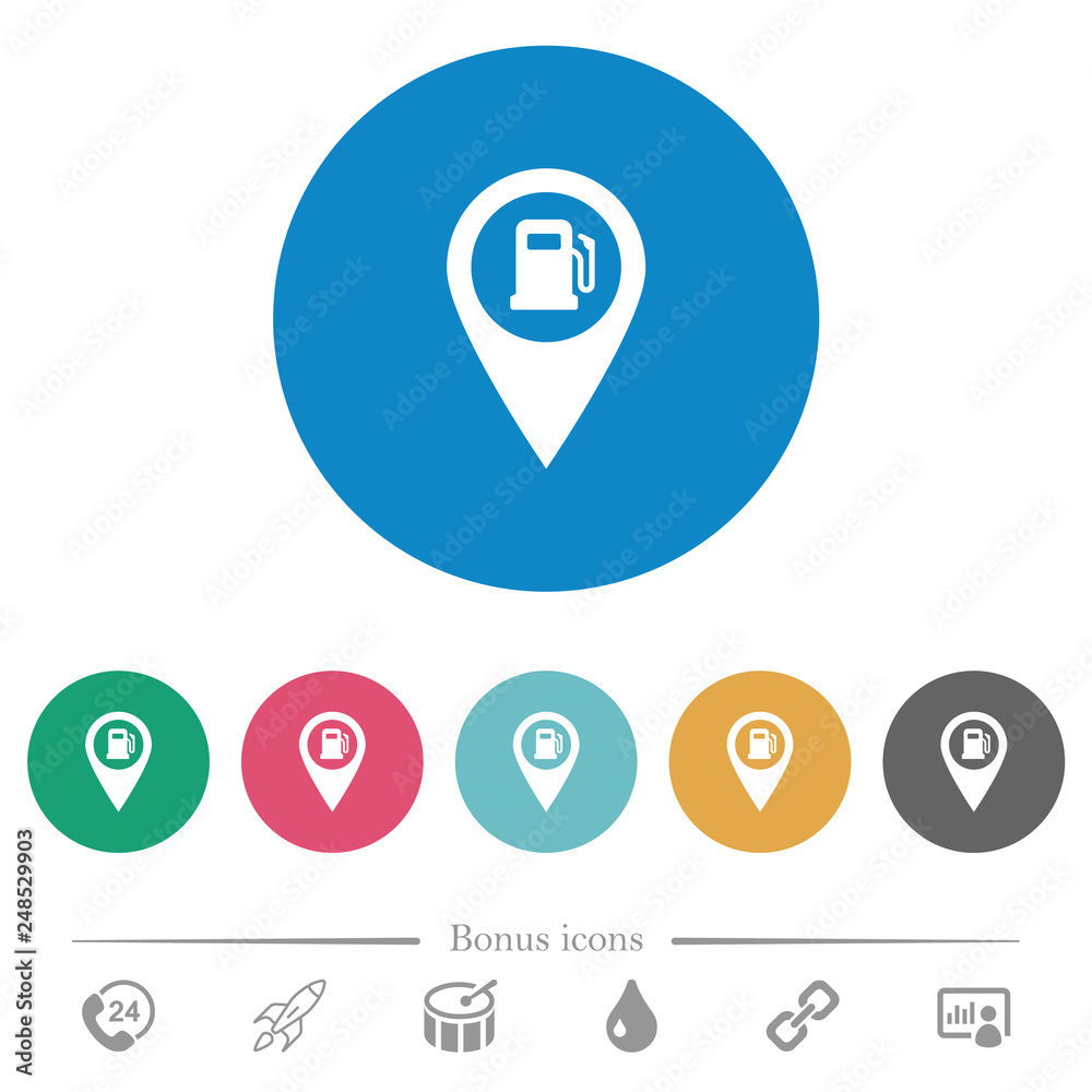 Gas station GPS map location flat round icons Gas station GPS map location flat round icons