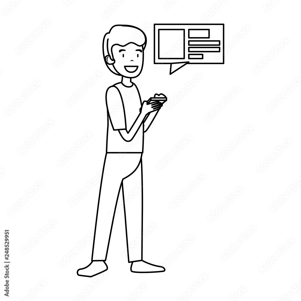 businessman using smartphone with speech bubble