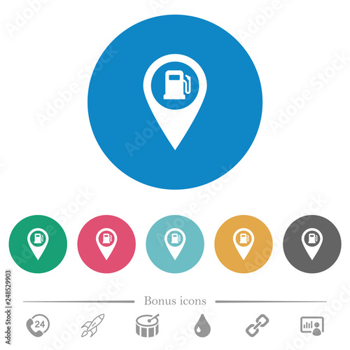 Gas station GPS map location flat round icons