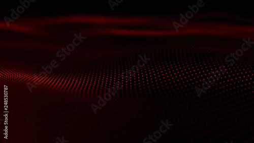 3D abstract digital wave particles. Network mesh technology wave digital illustration. Big data. 3D rendering.