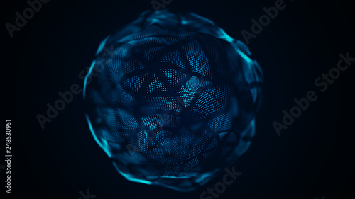 Abstract wavy sphere. Digital background with image of plastic ball. Futuristic infographics. 3D rendering. © Tetiana