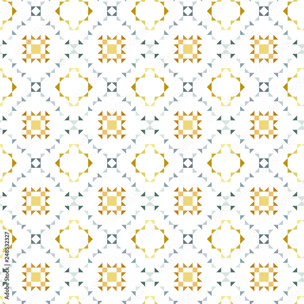 Geometric vector seamless pattern design in gold and silver colors, tile pattern for textile or paper print, fashion or home design Geometric vector seamless pattern design in gold and silver colors, tile pattern for textile or paper print, fashion or home design