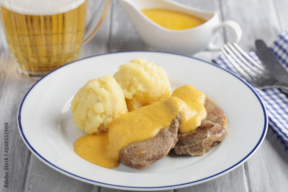 Svickova na smetane, Czech meat dish with potato Svickova na smetane, Czech meat dish with potato