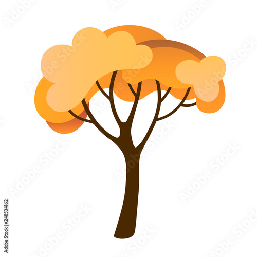 Vector yellow autumn tree. Flat cartoon design.