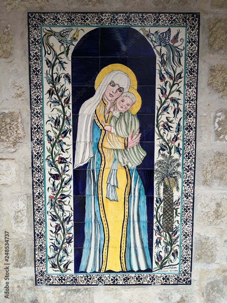 Virgin Mary and Jesus - Details  at the Armenian Monastery Ortivoxa in Jerusalem, Israel