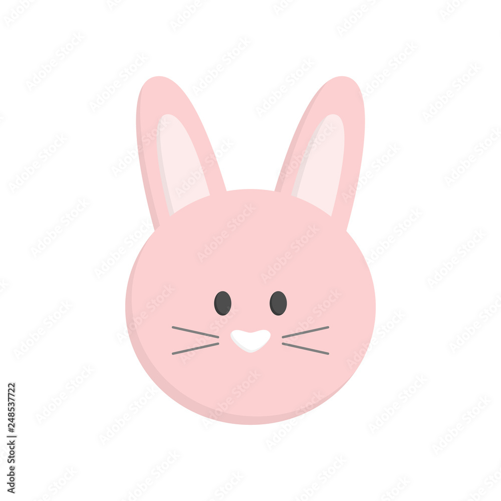 Cute Easter bunny head, isolated. Pink easter bunny face vector graphic illustration icon. Cute Easter bunny head, isolated. Pink easter bunny face vector graphic illustration icon.