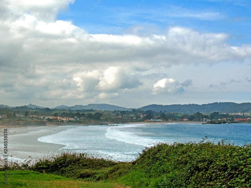 Beautiful landscape with coastline in Asturias, Camino del Norte route, Northern coast of Green Spainof Biscay bay