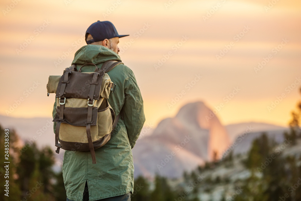 Hiker visit Yosemite national park in California Hiker visit Yosemite national park in California