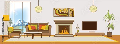Vector living-room interior. Flat design stylization.