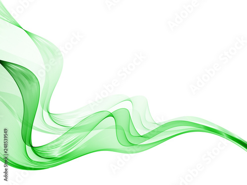 Abstract vector background with smooth green wave. Smoke wavy lines