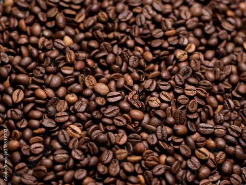Coffee Background. roasted coffee beans, top view © mdyn